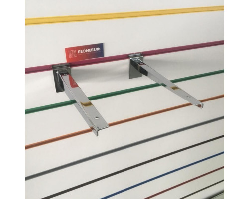 A225c Кронштейн для полки ДСП или стекло, длина 250мм (левый + правый) хром