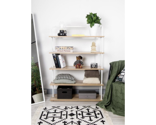 Стеллаж Отрада широкий с 5 полками из ЛДСП, 900х330х1260Н, белый/дуб