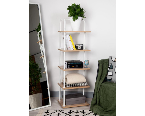 Стеллаж Отрада узкий с 5 полками из ЛДСП, 400х330х1260Н, белый/дуб
