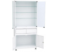 Шкаф 2-ух створчатый стекло/металл ШМС-2-Р-2 с регулируемыми опорами с 2-мя выдв ящиками