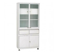 Шкаф 2-ух створчатый стекло/металл ШМС-2-Т-А-Р-2 с трейзером в алюм раме с рег опор с выдвящ2