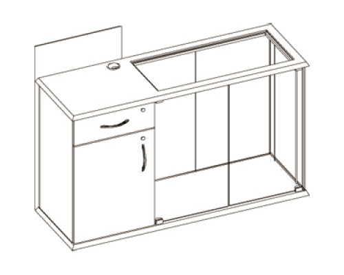 ОКП.005 Прилавок с местом под кассу слева без полок и опор (2двери+замок) OKП.005.COL.26G