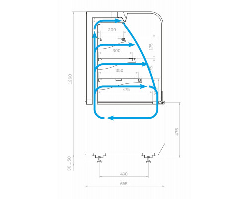 Витрина кондитерская Carboma KR70 VM 0,6-2 Standart открытая, горка (9005)