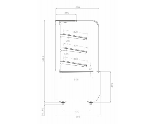 Витрина нейтральная напольная Carboma KR70 N 1,3-1 Light Bread (9005)